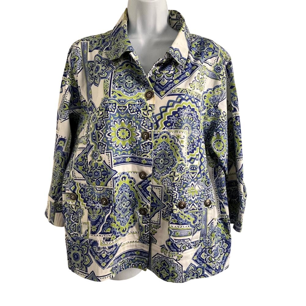 Draper’s & Damon’s Coldwater Creek Abstract Batik Jacket 3/4 Sleeve Lined XL